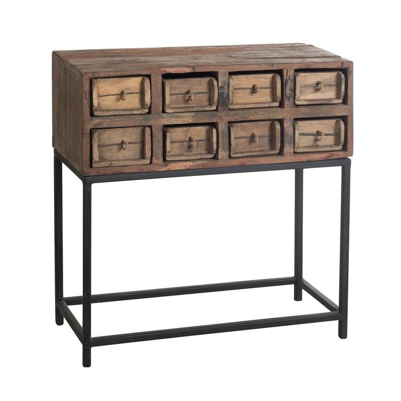 Consola CRUDO de Madera Reciclada y Metal Natural/Negra, 75x34x76,5 cm