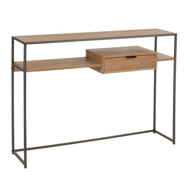 Consola de 1 Cajón de Madera y Metal Natural/Negra, 120x30x86 cm