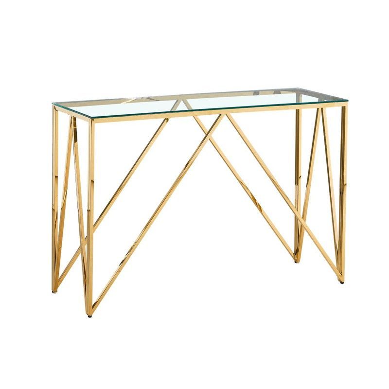 Consola de cristal y acero dorado 120 x 40 x 78 cm