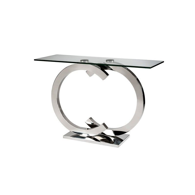 Consola de cristal y acero inoxidable plateada, 120 x 38 x 79 cm | Casandra