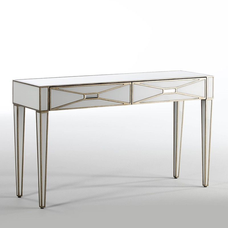 Consola de Cristal y Madera Dorado/Blanco, 133x40x78cm