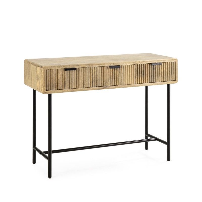 Consola de madera de mango y metal en natural y negro, 100 x 38 x 76 cm | Mundra