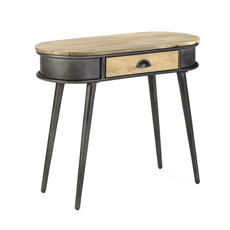Consola de madera de mango y metal en natural y negro, 90 x 38 x 76 cm | Delhi