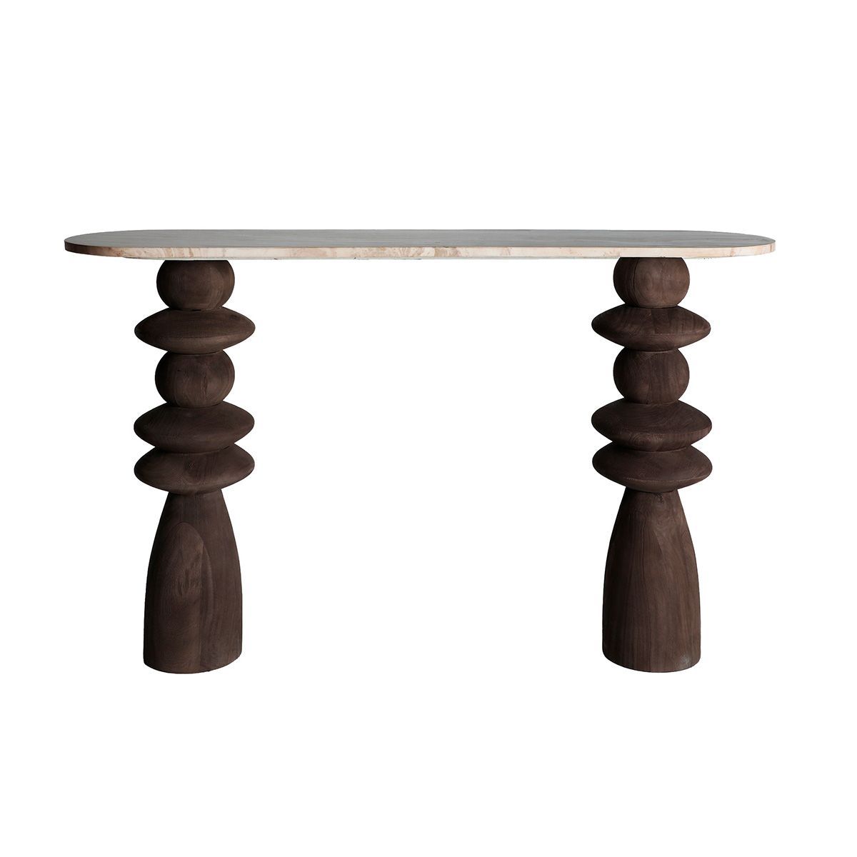 Consola de madera y mármol en marrón oscuro y beige veteado, 133 x 33 x 77 cm | Vrads