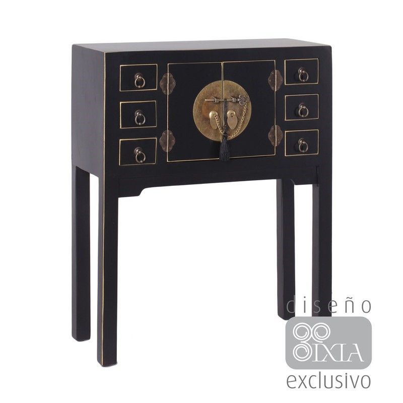 Consola de madera y metal en negro, 63 x 26 x 80 cm | Oriente