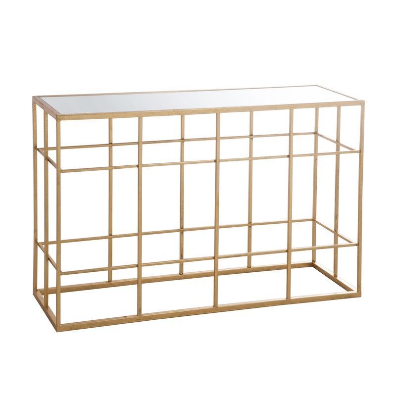 Consola de Metal y Cristal Dorada/Espejada, 120x40x78 cm