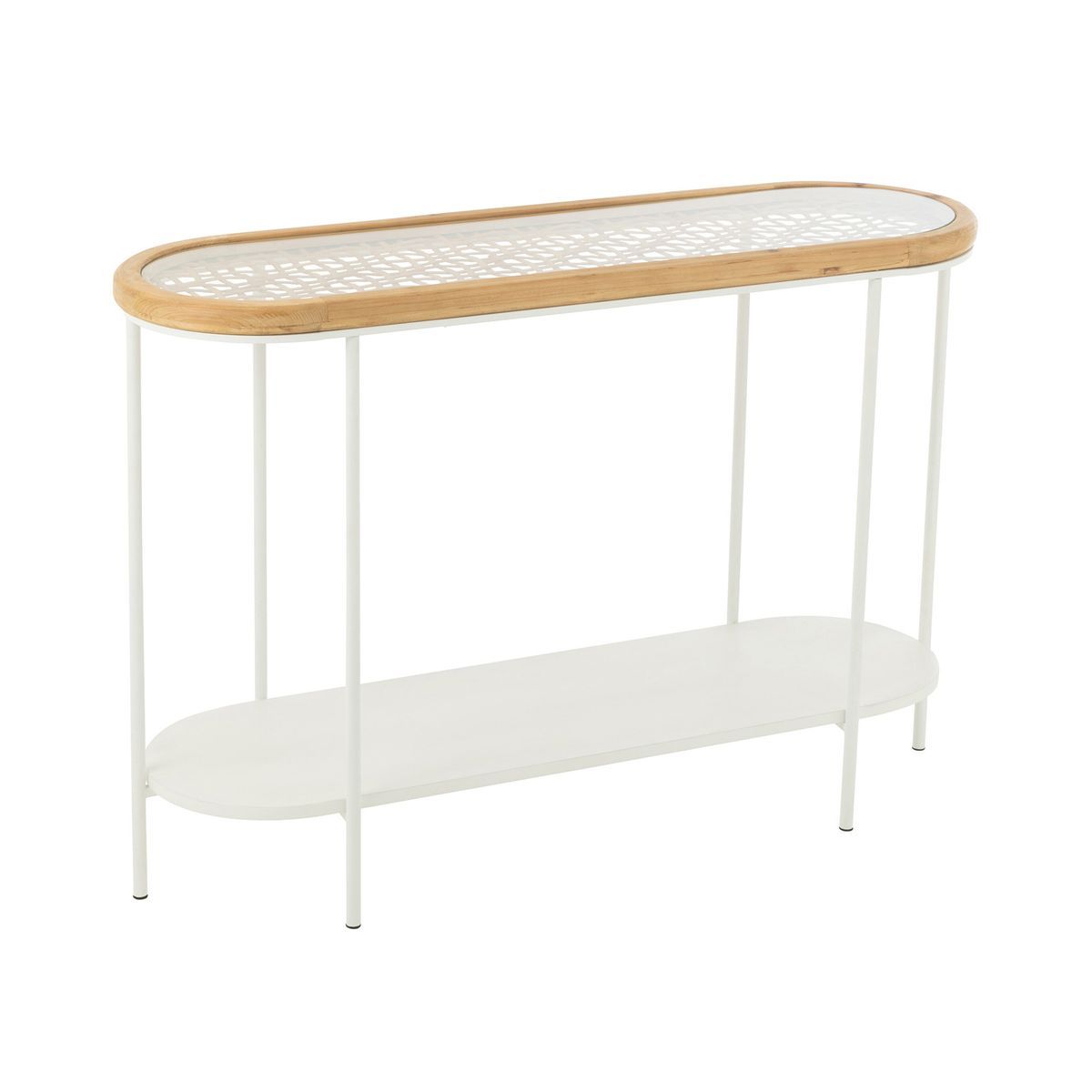 Consola de metal y madera en blanco y natural, 120 x 40 x 80 cm | Nature