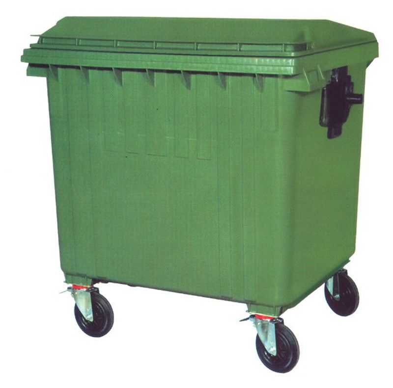 Contenedor plástico con ruedas verde 1000L