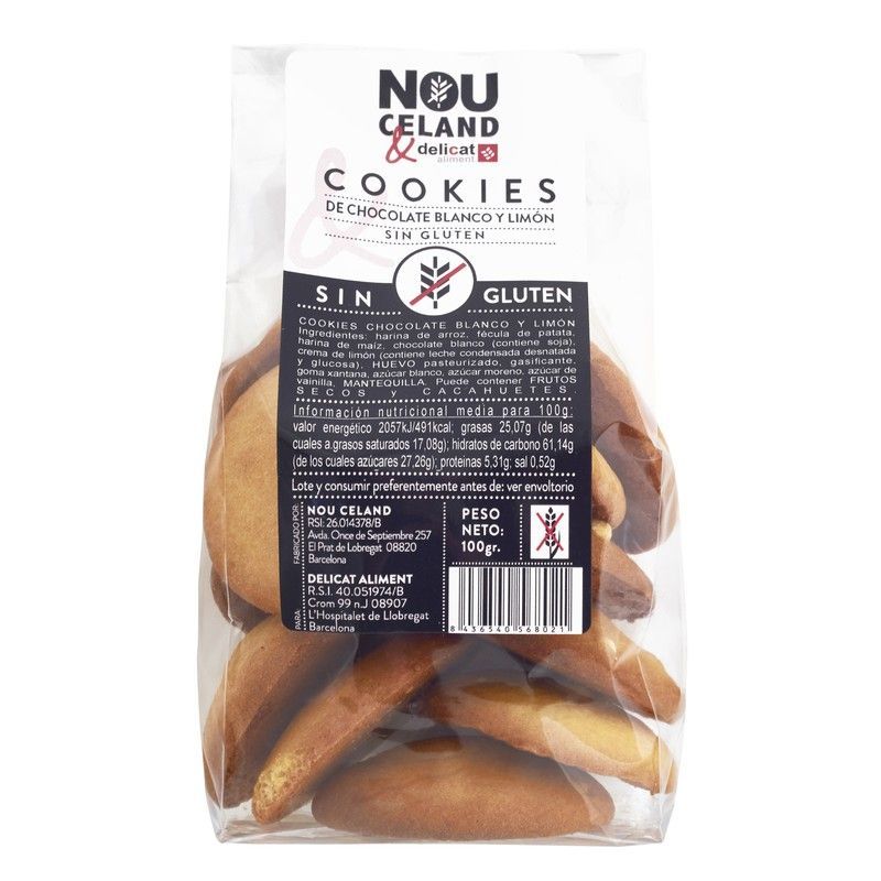 Cookies chocolate blanco y limon sin gluten 100 grs