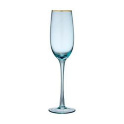 Copa de champagne de cristal  en azul y oro, 7 x 7 x 25 cm | Chloe Aqua