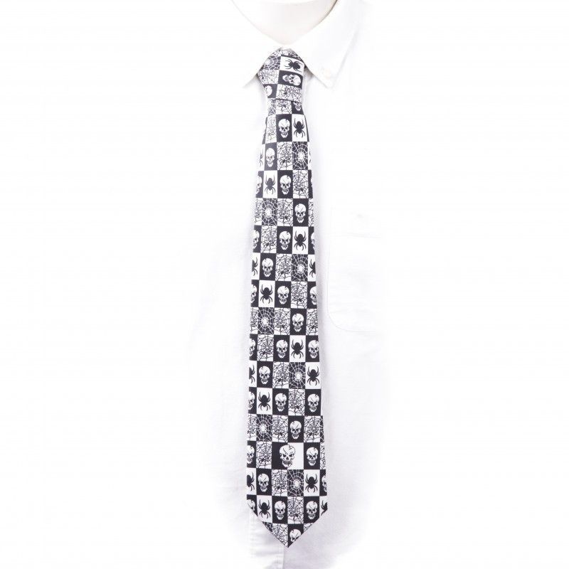 Corbata Arañas Y Calaveras B&W