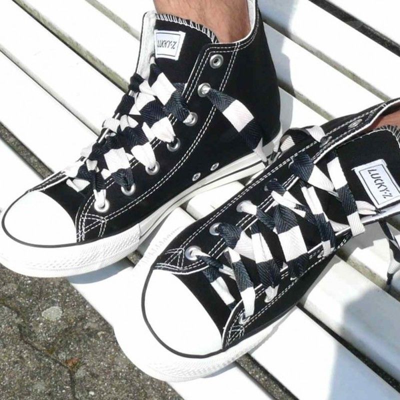 Cordón Ancho Rayas Blancas y Negras