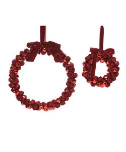 Corona Cascabeles Rojos Con Cinta De Terciopelo Diámetro 29 X H4Cm. (2U.)