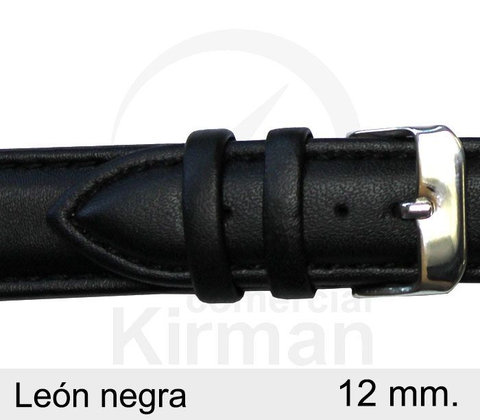 Correa Reloj 12x90/130mm Piel 130010N León Negra Hebilla Acero