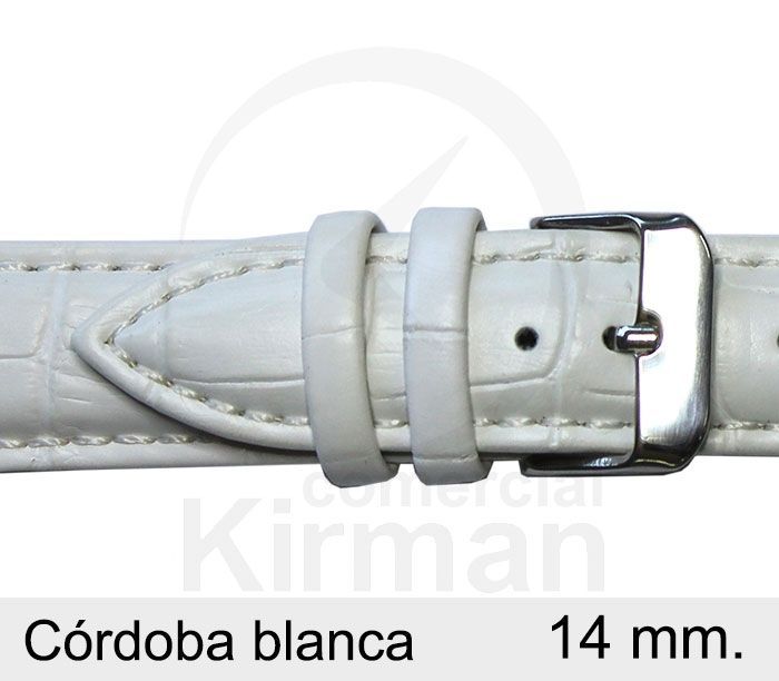 Correa Reloj Piel 14x80/120mm 131115B Córdoba Blanca Cierre Hebilla Acero