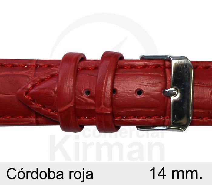 Correa Reloj Piel 14x80/120mm 131115R Córdoba Roja Cierre Hebilla Acero