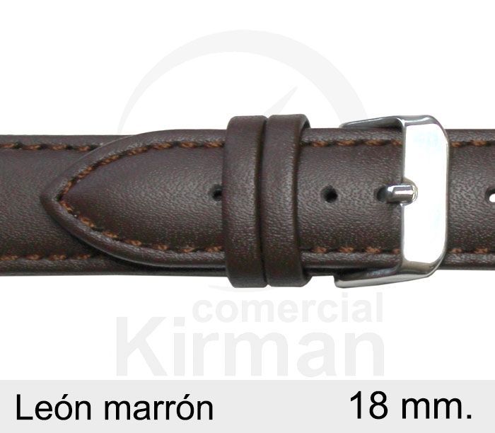 Correa Reloj Piel 18x90/130mm 133065M León Marrón Cierre Hebilla Acero