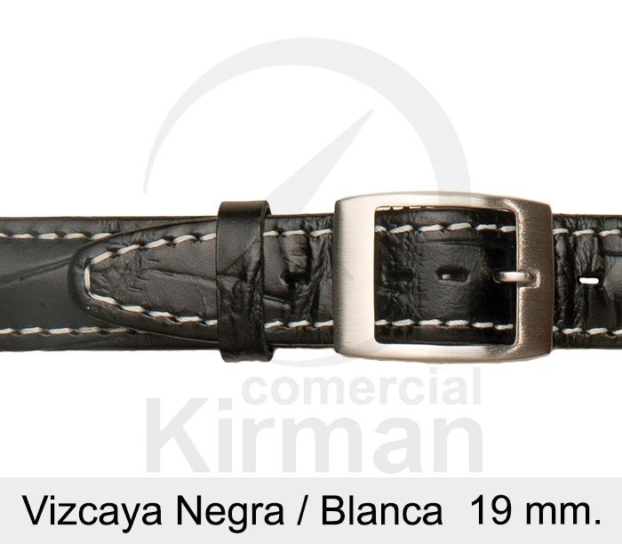 Correa Reloj Piel 19x85/125mm134120N-B Vizcaya Negra/Blanca Cierre Hebilla