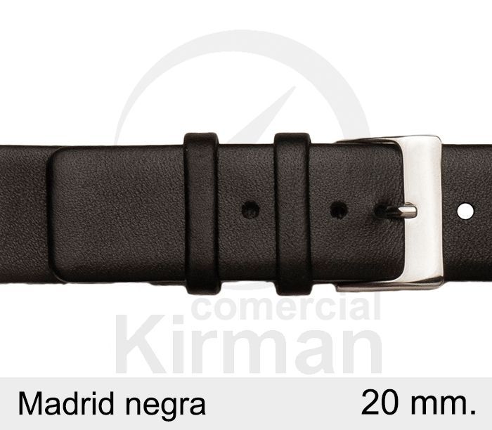 Correa Reloj Piel 20x75/115mm134122N Madrid Negra Cierre Hebilla