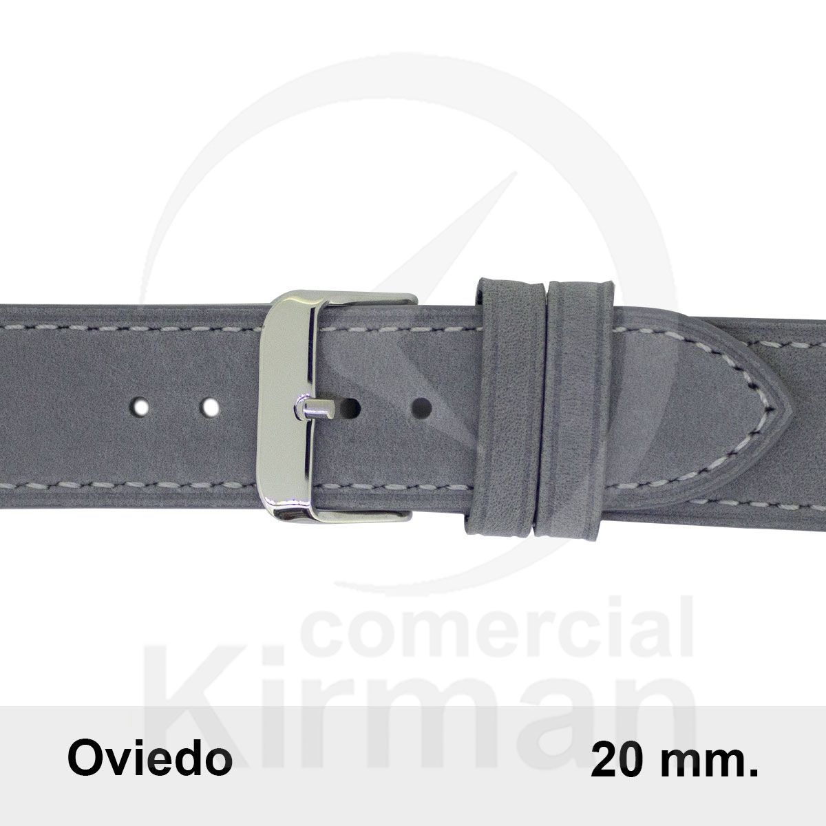 Correa Reloj Piel 20x80/120mm 134145GR Oviedo Gris Cierre Hebilla