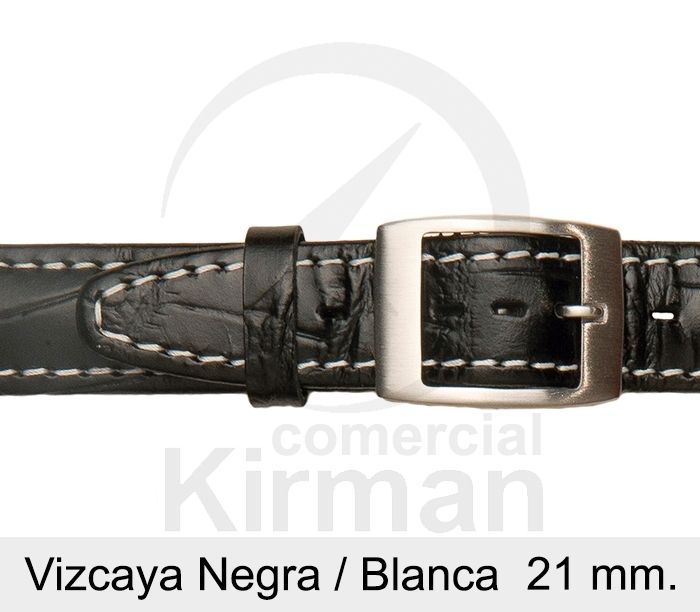 Correa Reloj Piel 21x85/125mm139120N-B Vizcaya Negra/Blanca Cierre Hebilla