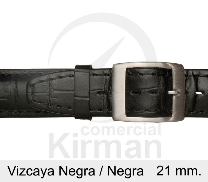 Correa Reloj Piel 21x85/125mm139120N-N Vizcaya Negra/Negra Cierre Hebilla