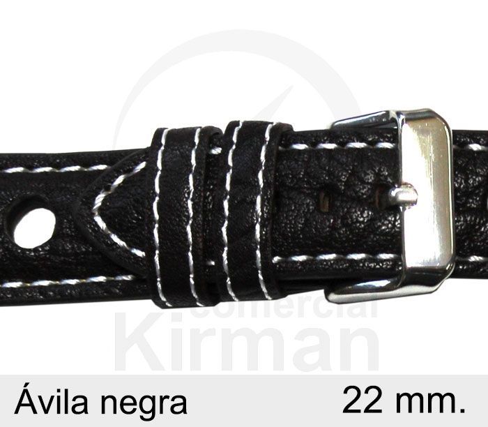 Correa Reloj Piel 22x80/120mm139125N Ávila Negra Cierre Hebilla