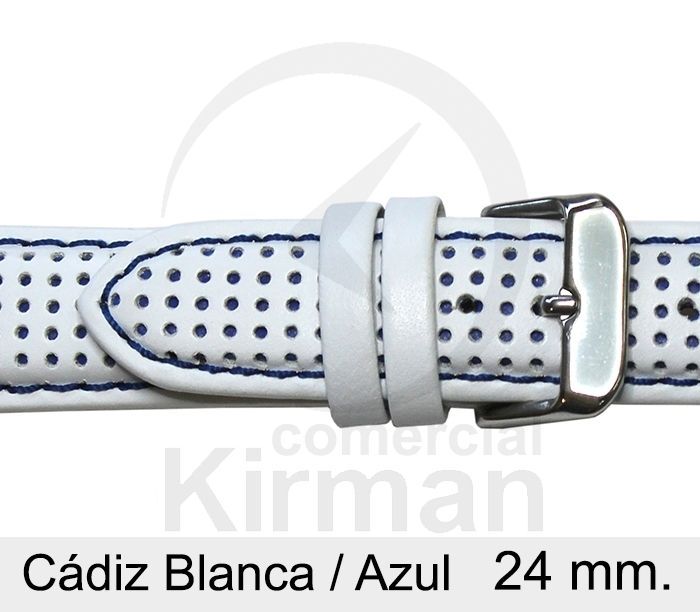 Correa Reloj Piel 24x75/115mm 140131B-A Cadíz Blanca/Azul Cierre Hebilla