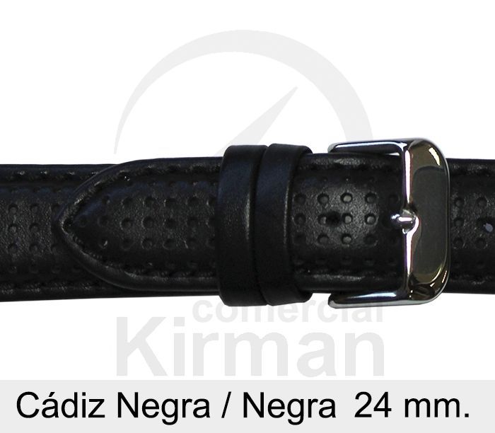 Correa Reloj Piel 24x75/115mm 140131N-N Cadíz Negra/Negra Cierre Hebilla