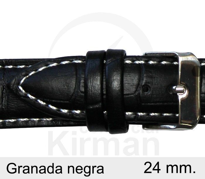 Correa Reloj Piel 24x80/130mm 140119N Granada Negra Cierre Hebilla