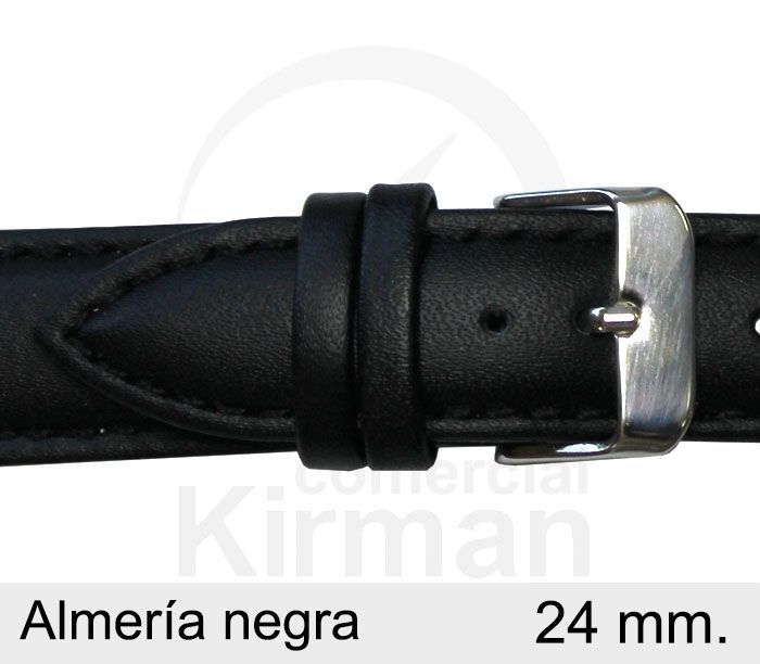 Correa Reloj Piel 24x90/130mm 4020124 Almería Negra Cierre Hebilla