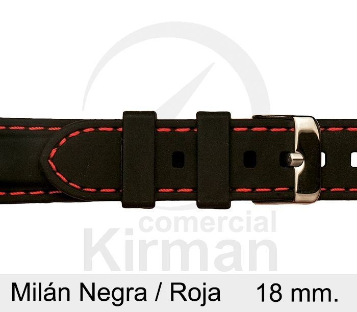Correa Reloj Silicona 18x80/120mm 135150/18N-R Milán Negra/Roja Cierre Hebilla
