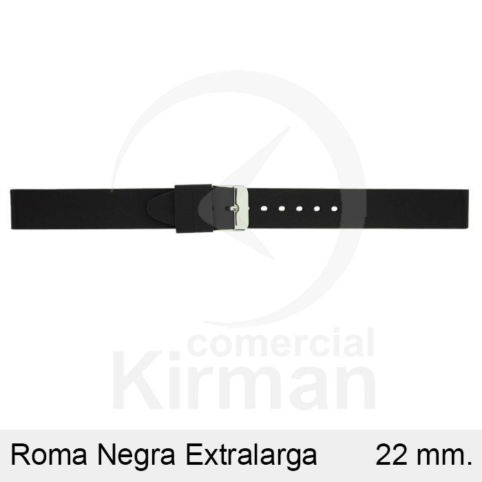 Correa Reloj Silicona 22x80/125mm 135169/22N Roma Negra Extralarga Cierre Hebilla