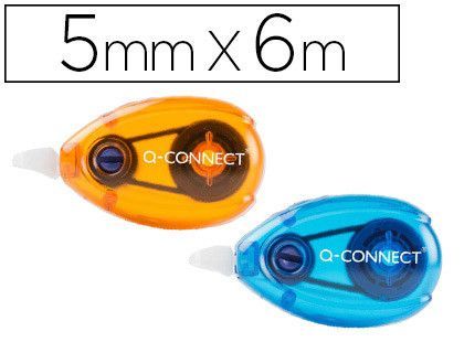 Corrector Q-Connect Cinta Blanco 5 mm X 6 Mt - Blister Dos Uds Naranja y Azul