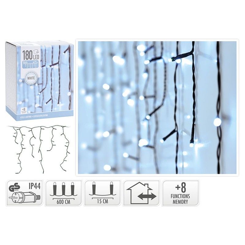 Cortina iluminación exterior 180 leds blancas.