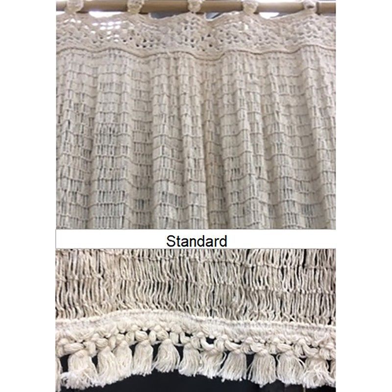 CORTINA RED PESCADOR ALGODÓN NATURAL - FLECO Y franja GANCHILLO (color crudo)  standard 210 cm alto x 120 cm ancho - sin vuelo - importación.