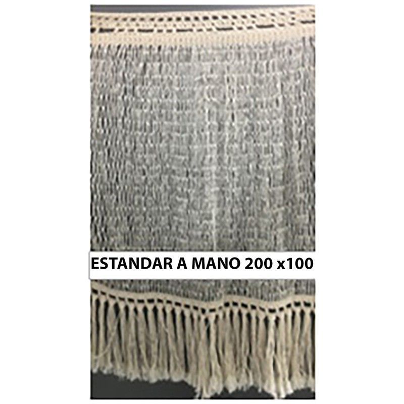 Cortina Red PESCADOR ESTANDAR: 200x100 cm hecha A MANO - Algodón natural color crudo con FLECO y franja GANCHILLO - CON VUELO
