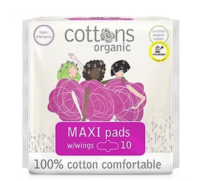 Cottons Organic Maxi Pads with Wings Compresas con Alas 10u