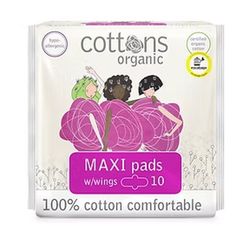 Cottons Organic Maxi Pads with Wings Compresas con Alas 10u