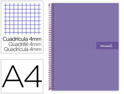 Cuaderno espiral liderpapel a4 crafty tapa forrada 80h 90 gr cuadro 4mm con margen color violeta