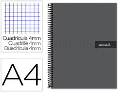 Cuaderno espiral liderpapel a4 crafty tapa forrada 80h 90 gr cuadro 4mm con margen color negro