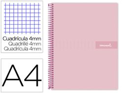 Cuaderno espiral liderpapel a4 crafty tapa forrada 80h 90 gr cuadro 4mm con margen color rosa
