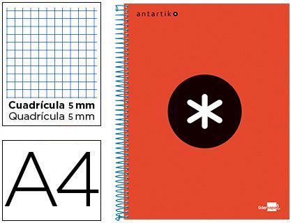 Cuaderno Espiral Liderpapel A4 Micro Antartik Tapa Forrada 120H 90 gr Cuadro5Mm 5 Bandas 4 Taladros Color Rojo