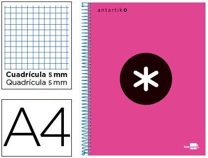Cuaderno Espiral Liderpapel A4 Micro Antartik Tapa Forrada 120H 90 gr Cuadro5Mm 5 Bandas 4 Taladros Color Rosa