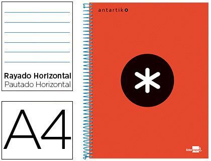 Cuaderno Espiral Liderpapel A4 Micro Antartik Tapa Forrada 120H 90 gr Horizontal 5 Bandas 4 Taladros Color Rojo