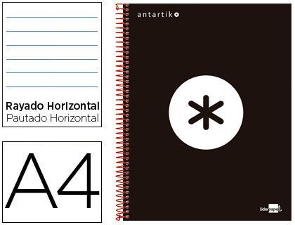 Cuaderno Espiral Liderpapel A4 Micro Antartik Tapa Forrada 120H 90 gr Horizontal 5 Bandas 4 Taladros Color Negro