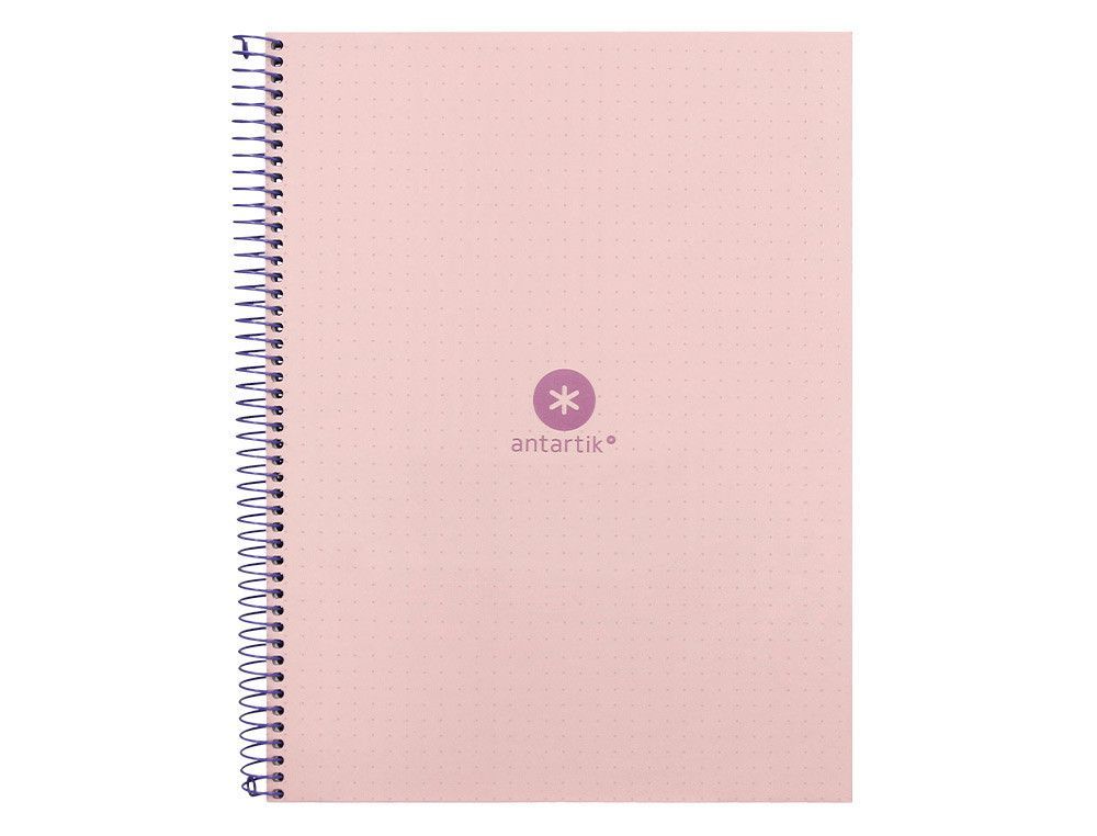 Cuaderno espiral liderpapel a4 micro antartik tapa forrada80h 90 gr rayado puntos 1 banda 4 taladros rosa