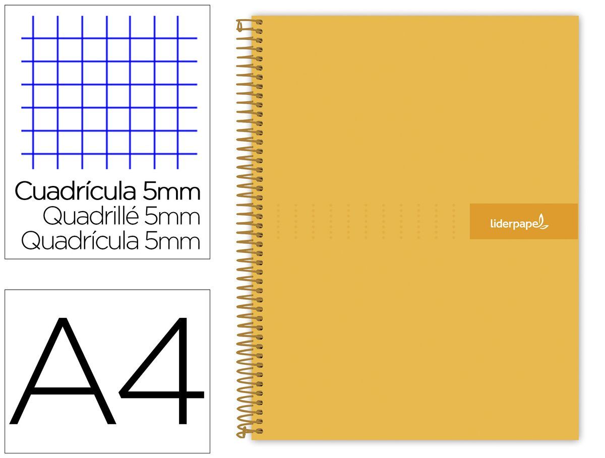 Cuaderno espiral liderpapel a4 micro crafty tapa forrada 120h 90 gr cuadro 5 mm 5 bandas 4 colores color naranja