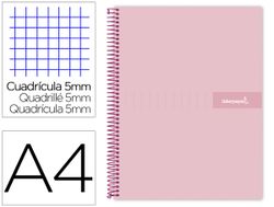 Cuaderno espiral liderpapel a4 micro crafty tapa forrada 120h 90 gr cuadro 5 mm 5 bandas 4 colores color rosa