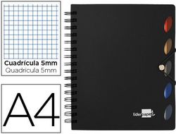 Cuaderno Espiral Liderpapel A4 Micro Executive Tapa Plastico 100H 80 Gr Cuadro 5Mm 5 Separadores con Gomilla Negro
